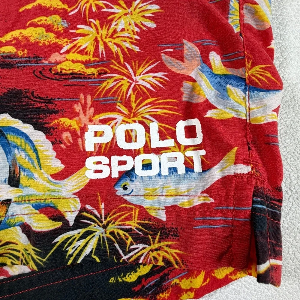 Vintage Polo Sport Ralph Lauren Red Tropical Fish Swim Trunks Mens Large L 90s